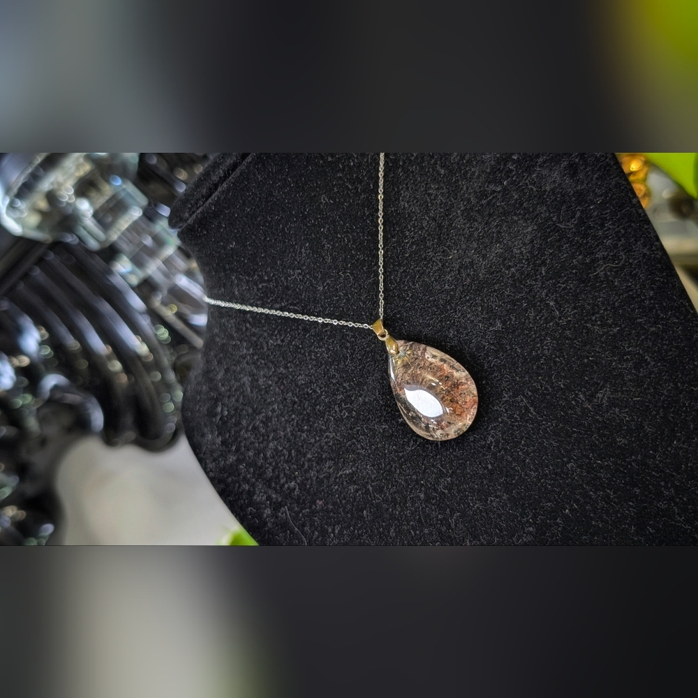Gold Rutile Lodolite Quartz Crystal Gemstone Necklace Jewelry